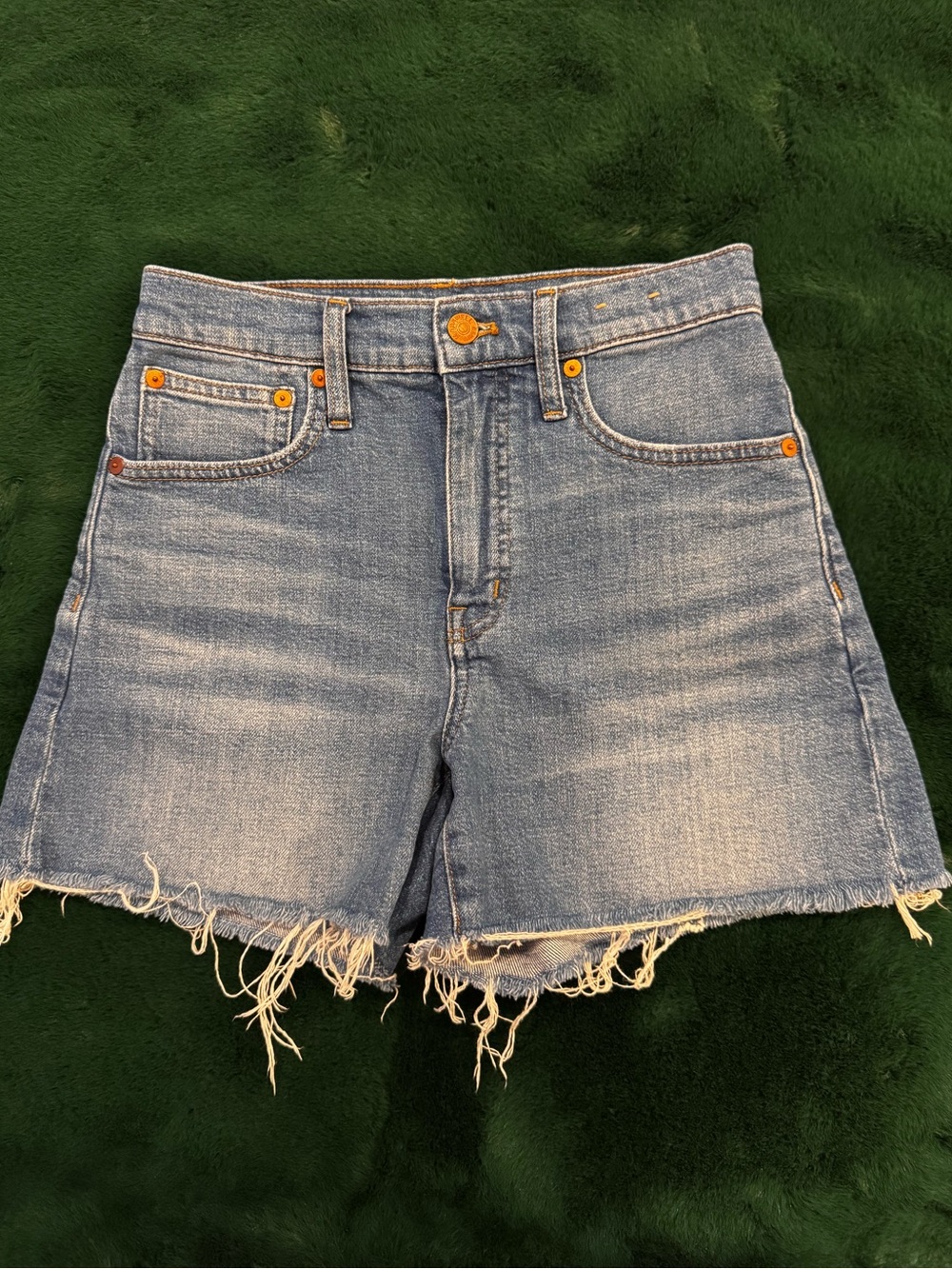 Madewell High-Rise Denim Shorts Size 24 Medium Blue Wash Raw Hem Frayed Cutoff - Picture 4 of 11